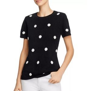Qi Cashmere Short Sleeve Polka Dot Sweater Size Small
